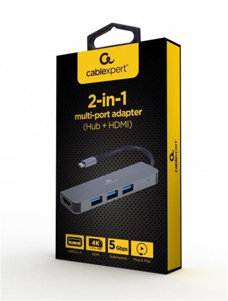Концентратор USB-C Cablexpert 3хUSB3.1 метал, Grey (A-CM-COMBO2-01) A-CM-COMBO2-01 фото