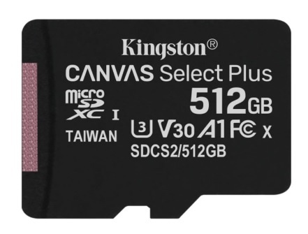Карта пам`яті MicroSDXC 512GB UHS-I/U3 Class 10 Kingston Canvas Select Plus R100/W85MB/s (SDCS2/512GBSP) SDCS2/512GBSP фото