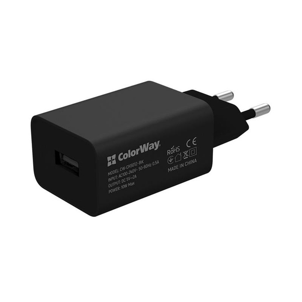 Мережевий зарядний пристрій ColorWay (1USBx2A) Black (CW-CHS012-BK) CW-CHS012-BK фото