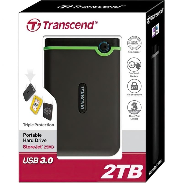 Накопичувач зовнiшнiй HDD 2.5" USB 2.0TB Transcend StoreJet 25M3 Iron Gray Slim (TS2TSJ25M3S) TS2TSJ25M3S фото