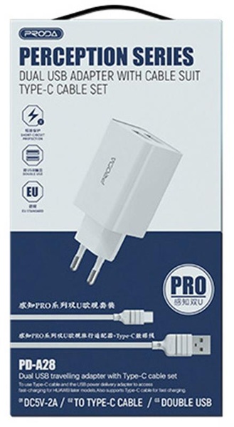 Мережевий зарядний пристрій Proda PD-A28i (2USB 2.4A) White (PD-A28i-WH) + кабель Ligthtning PD-A28i-WH фото