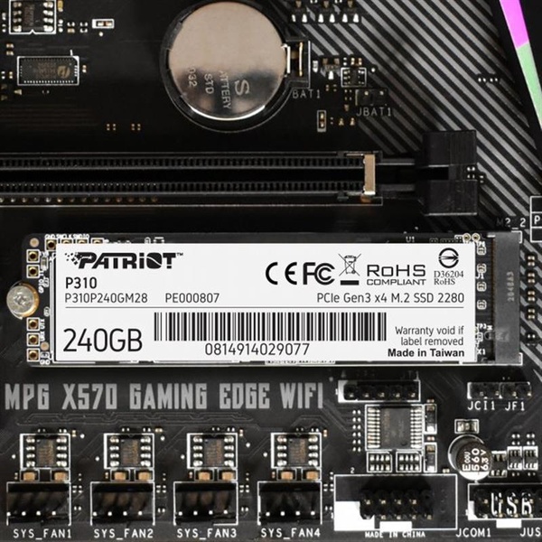 Накопичувач SSD 240GB Patriot P310 M.2 2280 PCIe NVMe 3.0 x4 TLC (P310P240GM28) P310P240GM28 фото