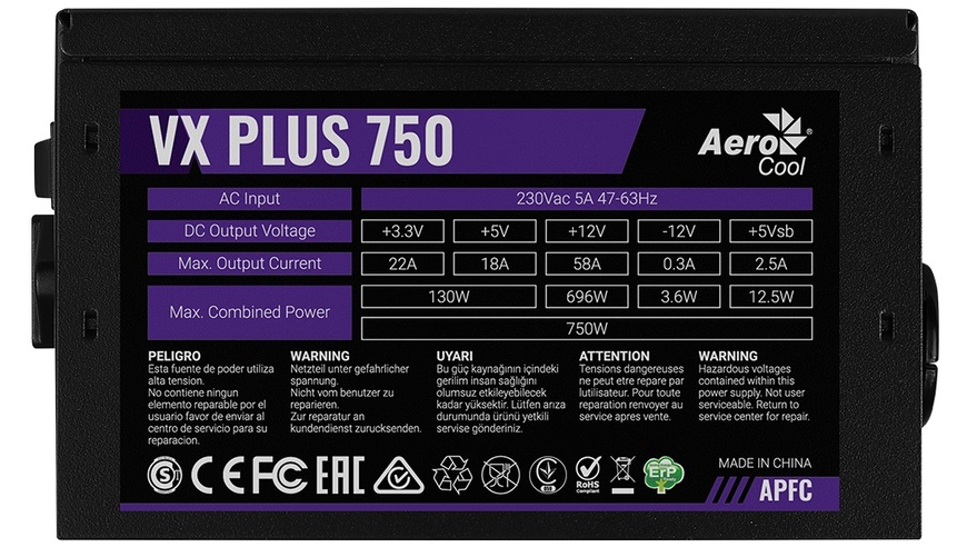 Блок живлення AeroCool VX Plus 750 (ACPN-VS75AEY.11) 750W ACPN-VS75AEY.11 фото