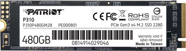 Накопичувач SSD 480GB Patriot P310 M.2 2280 PCIe NVMe 3.0 x4 TLC (P310P480GM28) P310P480GM28 фото