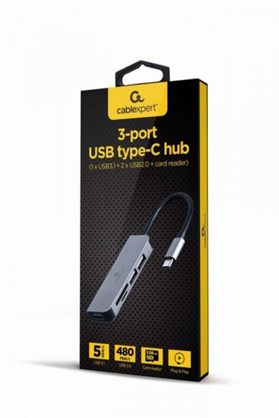 Концентратор USB Type-C Cablexpert 1xUSB3.1, 2xUSB2.0, кардрідер, метал, сірий (UHB-CM-CRU3P1U2P2-01) UHB-CM-CRU3P1U2P2-01 фото