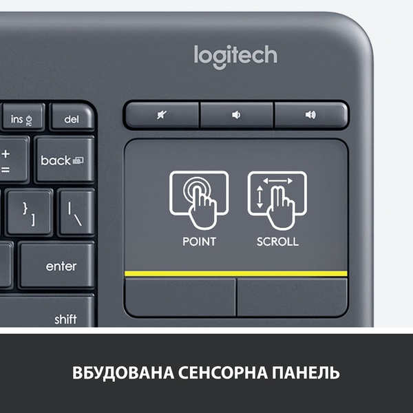 Клавіатура бездротова Logitech K400 Plus Black (920-007145) 920-007145 фото
