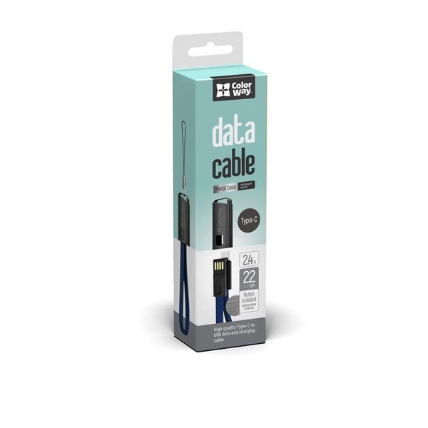 Кабель ColorWay USB-USB Type-C, 2.4А, 0.22м, Blue (CW-CBUC023-BL) CW-CBUC023-BL фото