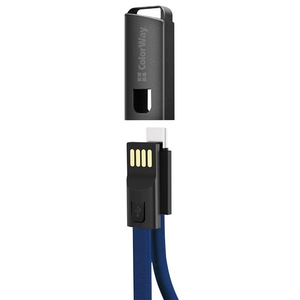 Кабель ColorWay USB-USB Type-C, 2.4А, 0.22м, Blue (CW-CBUC023-BL) CW-CBUC023-BL фото