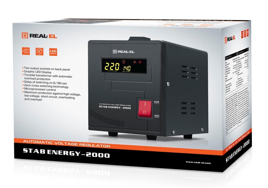 Стабілізатор REAL-EL Stab Energy-2000 Black EL122400013 фото