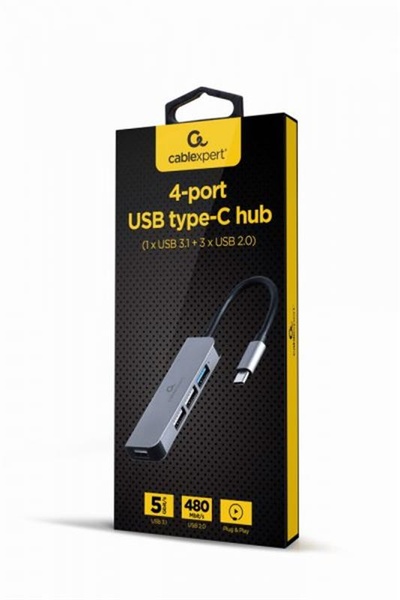 Концентратор USB Type-C Cablexpert 1xUSB3.0, 3хUSB2.0, метал, Grey (UHB-CM-U3P1U2P3-01) UHB-CM-U3P1U2P3-01 фото