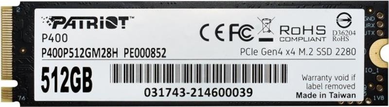 Накопичувач SSD 512GB Patriot P400 M.2 2280 PCIe NVMe 4.0 x4 TLC (P400P512GM28H) P400P512GM28H фото