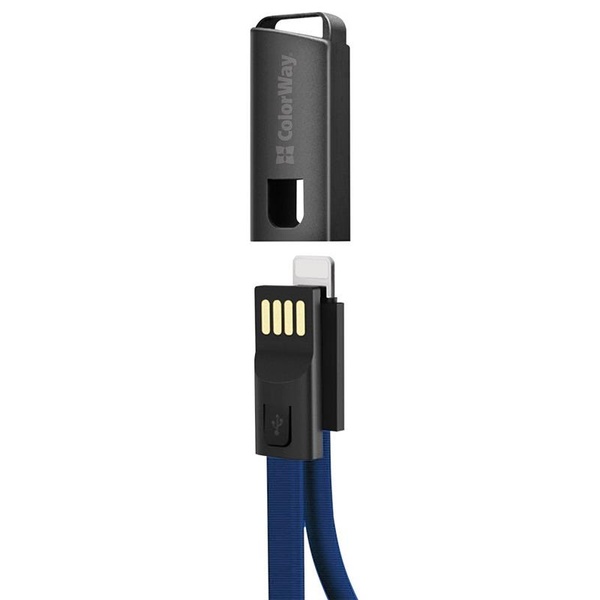 Кабель ColorWay USB-Lightning, 2.4А, 0.22м, Blue (CW-CBUL021-BL) CW-CBUL021-BL фото