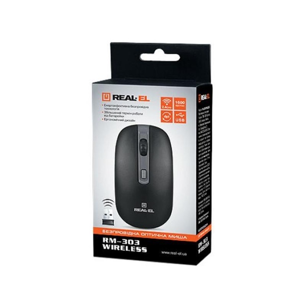 Мишка бездротова REAL-EL RM-303 Black/Grey USB EL123200021 фото