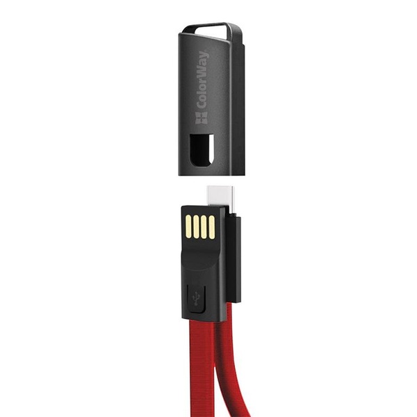 Кабель ColorWay USB-USB Type-C, 2.4А, 0.22м, Red (CW-CBUC023-RD) CW-CBUC023-RD фото