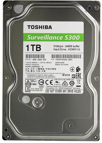 Накопичувач HDD SATA 1.0TB Toshiba Surveillance S300 5700rpm 64MB (HDWV110UZSVA) HDWV110UZSVA фото