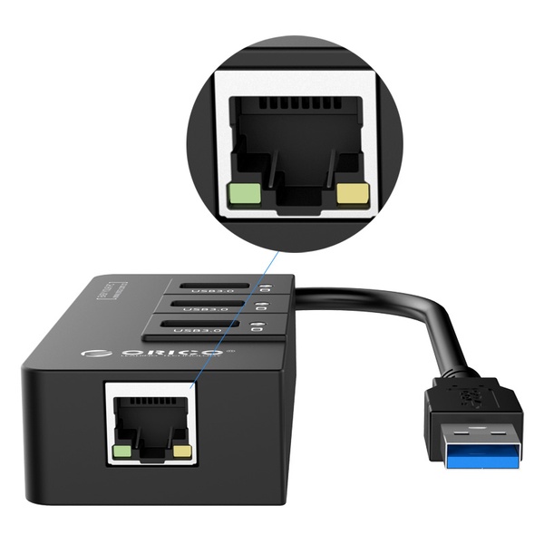 Концентратор USB3.0 Orico (CA912742) HR01-U3-V1-BK-BP Black 3хUSB3.0 + RJ45 CA912742 фото