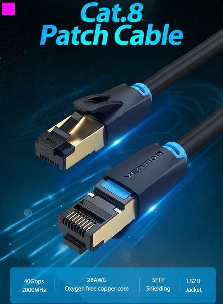 Патч-корд Vention CAT 8 SFTP Ethernet, 1 m, Black (IKABF) IKABF фото