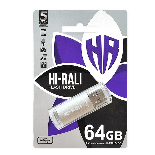 Флеш-накопичувач USB 64GB Hi-Rali Rocket Series Silver (HI-64GBVCSL) HI-64GBVCSL фото