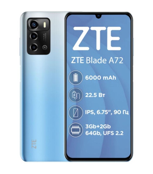Смартфон ZTE Blade A72 3/64GB Dual Sim Blue Blade A72 3/64GB Blue фото