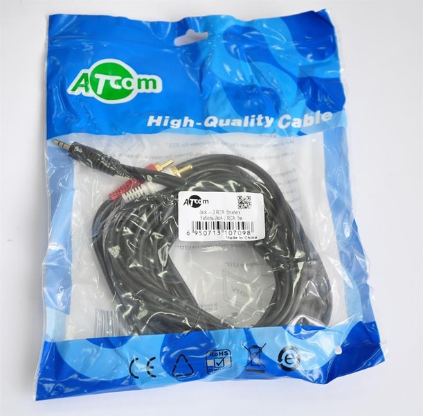 Аудіо-кабель Atcom (10709) mini-jack 3.5мм(M)-2xRCA-тюльпан(M) 5м пакет 10709 фото