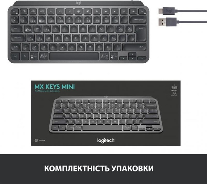 Клавіатура бездротова Logitech MX Keys Mini Wireless Illuminated Graphite (920-010498) 920-010498 фото