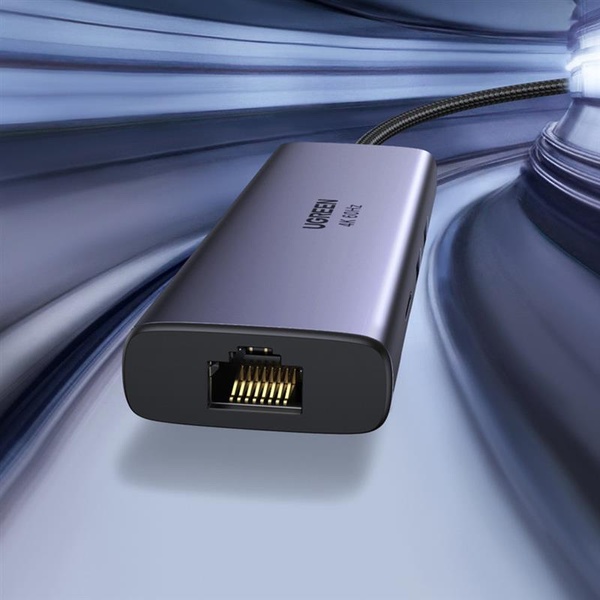 Концентратор USB Type-C Ugreen CM512 2xUSB 3.0 + HDMI + RJ45 1000M Ethernet + Cardreader, Gray (60515) 60515 фото