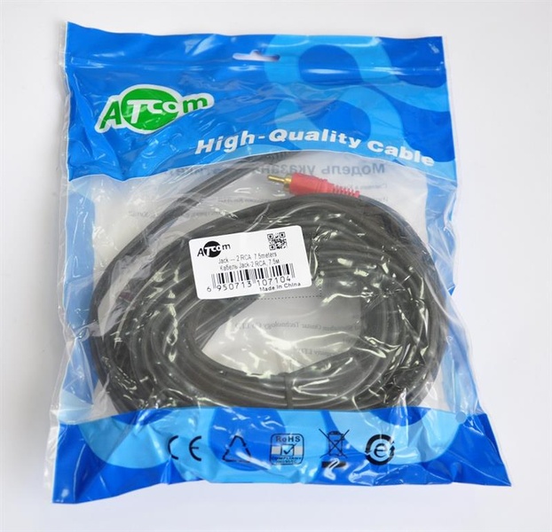 Аудіо-кабель Atcom 3.5 мм - 2xRCA (M/M), 7.5 м, чорний (10710) пакет 10710 фото