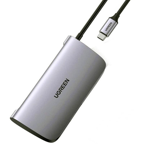 Концентратор USB Type-C Ugreen CM212 2xUSB 3.0 + HDMI + RJ45 1000M Ethernet + Cardreader, Gray (50852) 50852 фото