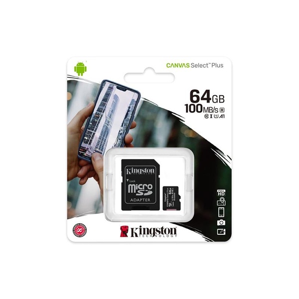 Карта пам`яті MicroSDXC 64GB UHS-I Class 10 Kingston Canvas Select Plus R100MB/s + SD-адаптер (SDCS2/64GB) SDCS2/64GB фото