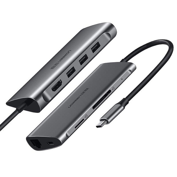 Концентратор USB Type-C Ugreen CM121 3xUSB 3.0 + HDMI + RJ45 1000M Ethernet + Cardreader, Gray (50538) 50538 фото