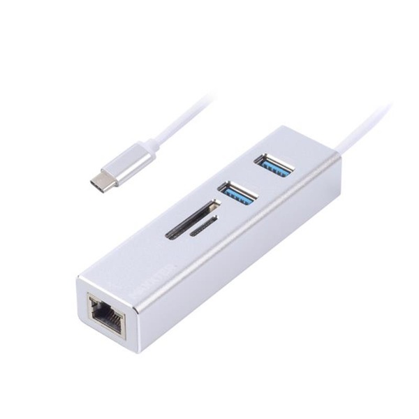 Концентратор USB Type-C Maxxter 2хUSB3.0, RJ-45, microSD/TF, метал, Grey (NECH-2P-SD-01) NECH-2P-SD-01 фото