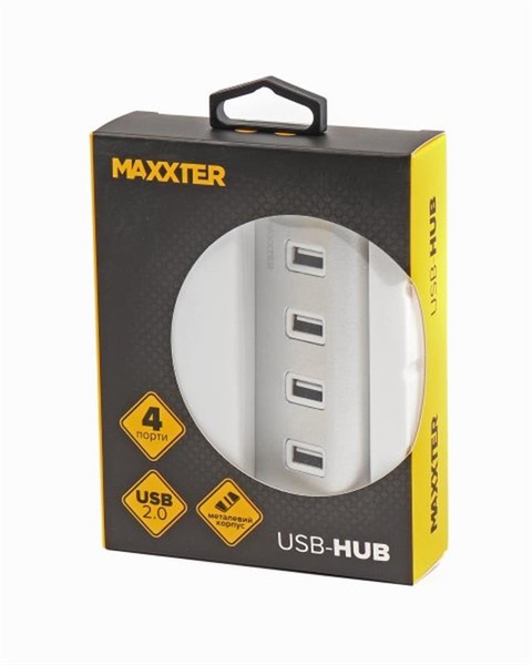 Концентратор USB 2.0 Maxxter 4хUSB2.0 Silver (HU2A-4P-01) HU2A-4P-01 фото