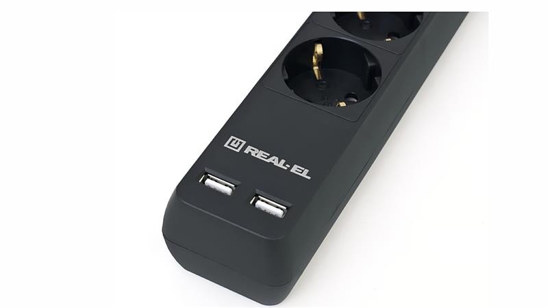 Фільтр живлення REAL-EL RS-6 Protect USB 3m Black EL122300017 фото