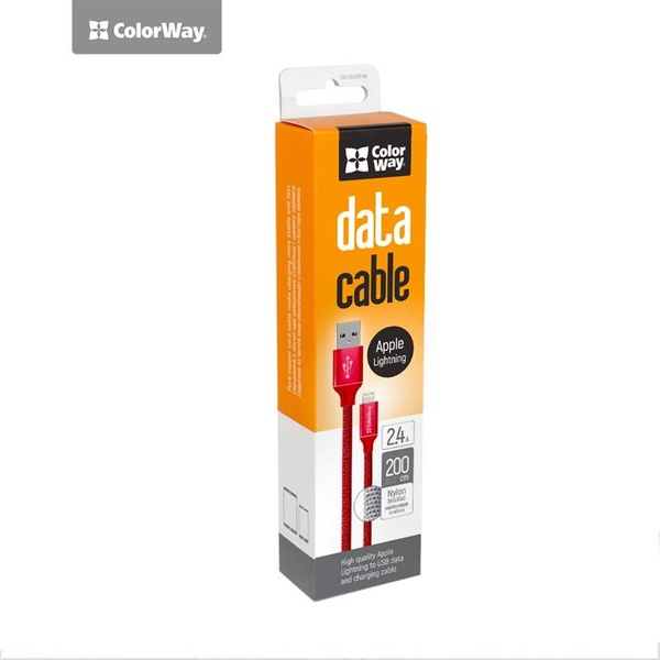 Кабель ColorWay USB-Lihgtning, 2.4А, 2м Red (CW-CBUL007-RD) CW-CBUL007-RD фото