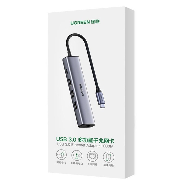 Концентратор USB Type-C Ugreen CM475 3xUSB 3.0 + RJ45 1000M Ethernet, Gray (20932) 20932 фото