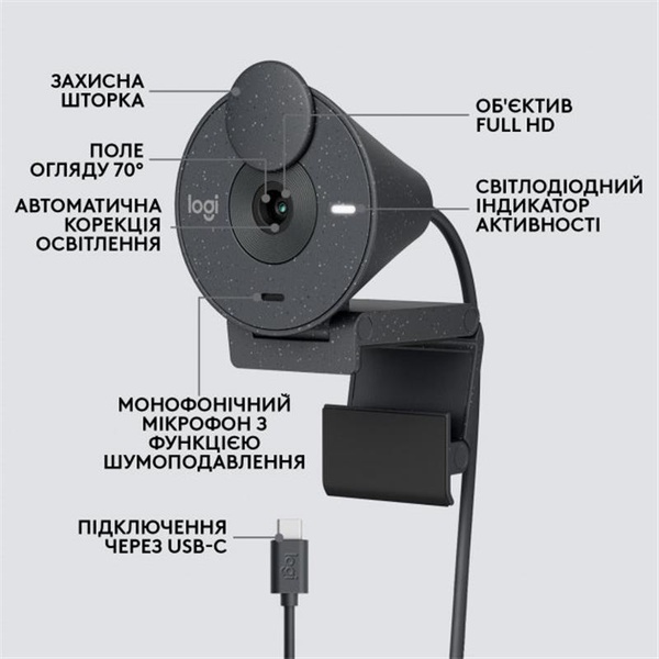 Веб-камера Logitech Brio 300 Graphite (960-001436) 960-001436 фото