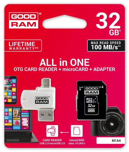 Карта пам`ятi MicroSDHC 32GB UHS-I Class 10 GOODRAM + SD-adapter + OTG Card reader (M1A4-0320R12) M1A4-0320R12 фото