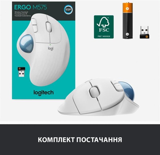 Мишка Bluetooth Logitech Ergo M575 (910-005870) White USB 910-005870 фото