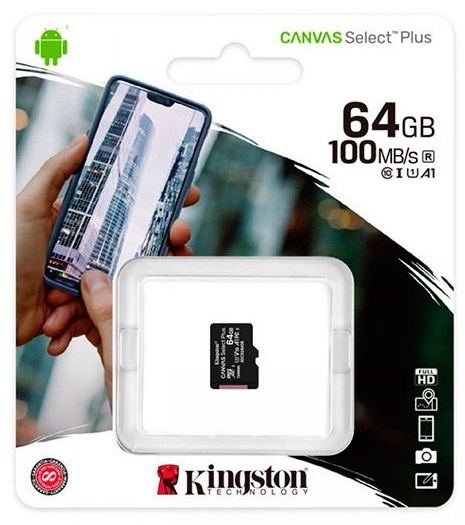 Карта пам`яті MicroSDXC 64GB UHS-I Class 10 Kingston Canvas Select Plus R100MB/s (SDCS2/64GBSP) SDCS2/64GBSP фото
