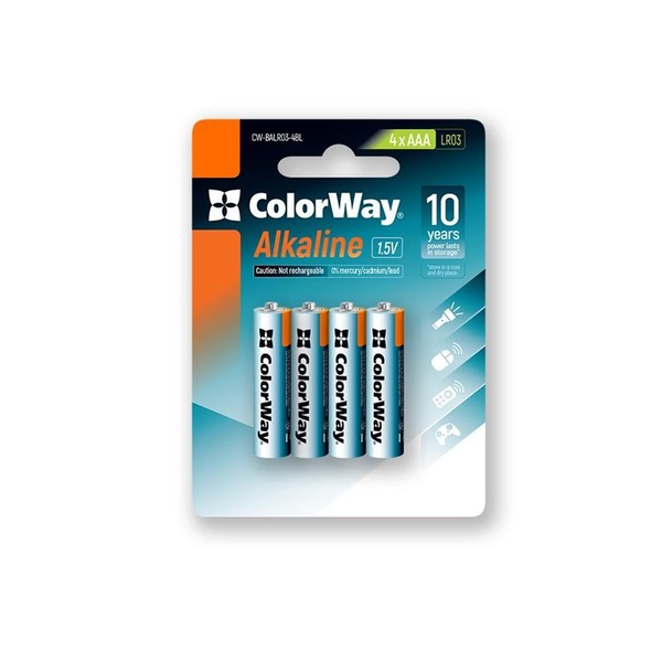 Батарейка ColorWay Alkaline Power AAA/LR03 BL 4шт CW-BALR03-4BL фото
