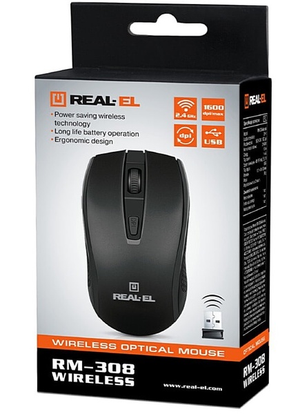 Мишка бездротова REAL-EL RM-308 Black USB EL123200033 фото