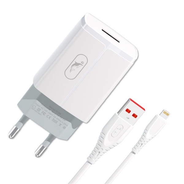 Мережевий зарядний пристрій SkyDolphin SC06L (1USBx2.4A) White (MZP-000178) + кабель Lightning MZP-000178 фото
