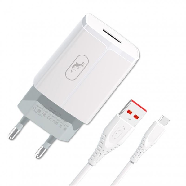 Мережевий зарядний пристрій SkyDolphin SC06V (1USBx2.4A) White (MZP-000180) + кабель microUSB MZP-000180 фото