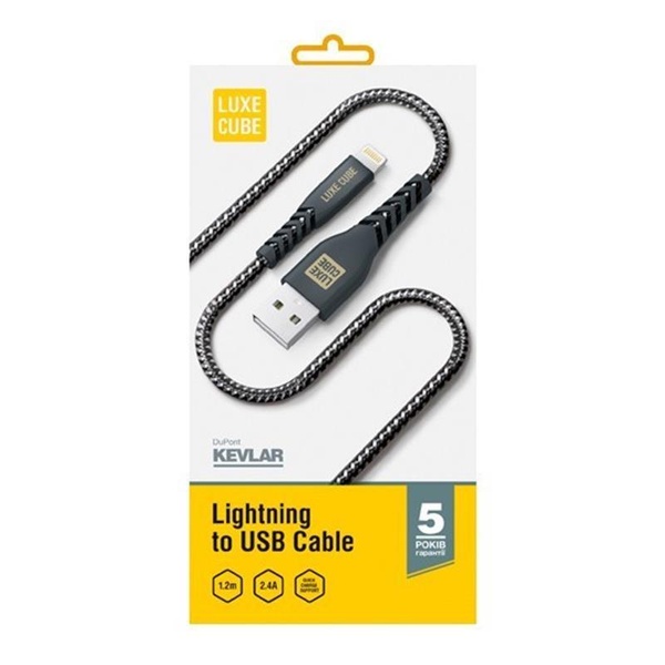 Кабель Luxe Cube Kevlar USB-Lightning, 1.2м, чорний (8886668686440) 8886668686440 фото