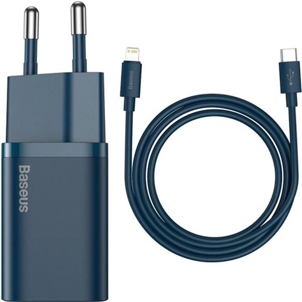 Мережевий зарядний пристрій Baseus Super Si Quick Charger 1C (1USB-C) 20W Blue (TZCCSUP-B03) + кабель Lightning TZCCSUP-B03 фото