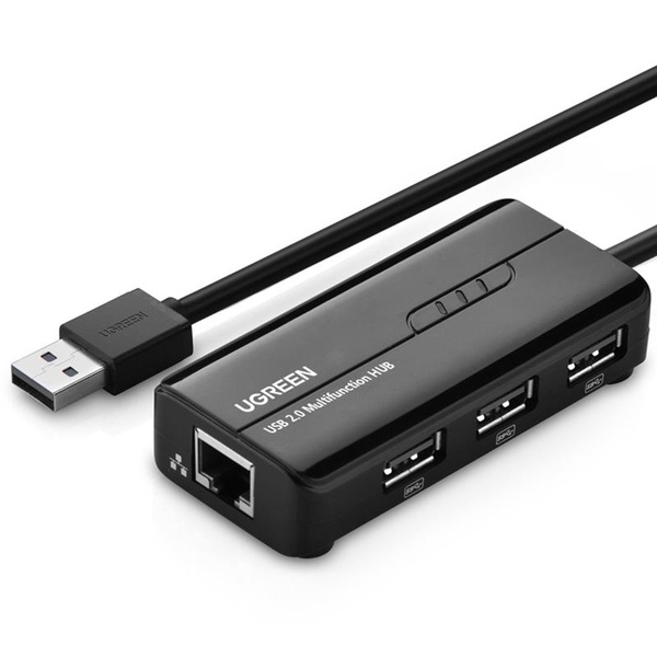 Концентратор USB 3.0 Ugreen 3xUSB 2.0 + RJ45 1000M Ethernet, Black (20264) 20264 фото