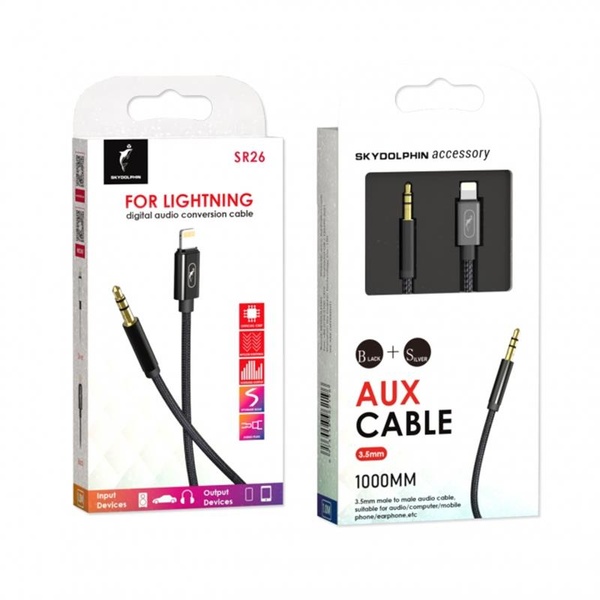 Кабель SkyDolphin SR26 Braided Wire 3.5 мм - Lightning (M/M), 1 м, Black (AUX-000069) AUX-000069 фото