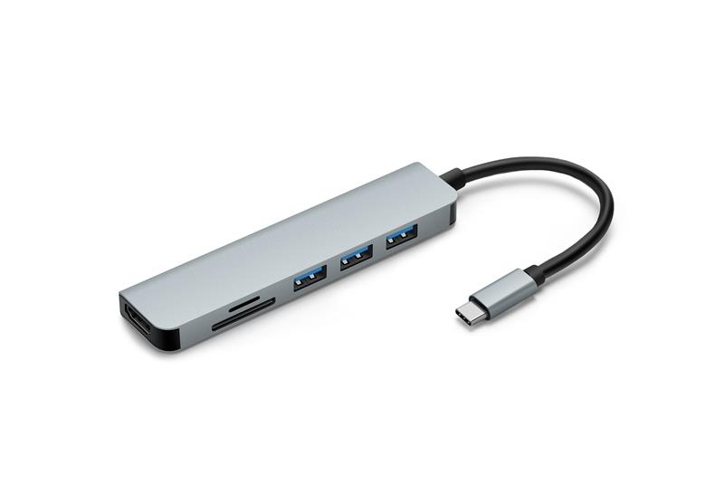 Концентратор USB-C ProLogix (PR-WUC-104B) 6 in 1 USB3.1 Type C to HDMI+1*USB3.0+2*USB2.0+TF+SD HUB PR-WUC-104B фото