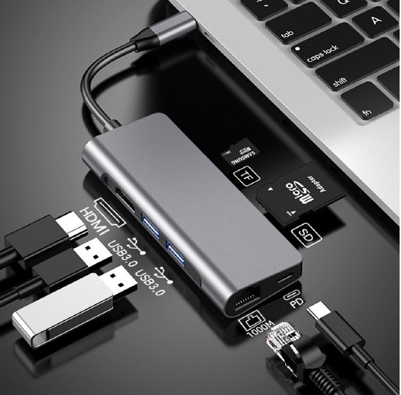 Мережевий адаптер USB-C ProLogix (PR-WUC-105B) 7 in 1 USB3.1 Type C to HDMI+2*USB3.0+PD+Lan+TF+SD PR-WUC-105B фото