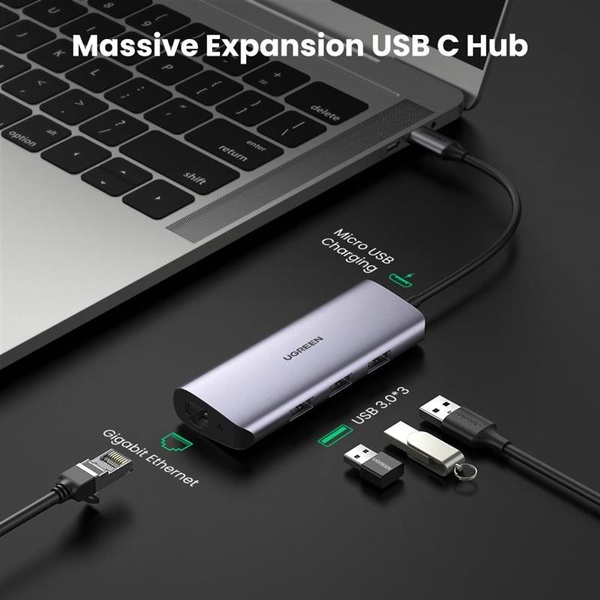 Концентратор USB Type-C Ugreen 3xUSB 3.0 + RJ45 1000M Ethernet, Gray (60718) 60718 фото